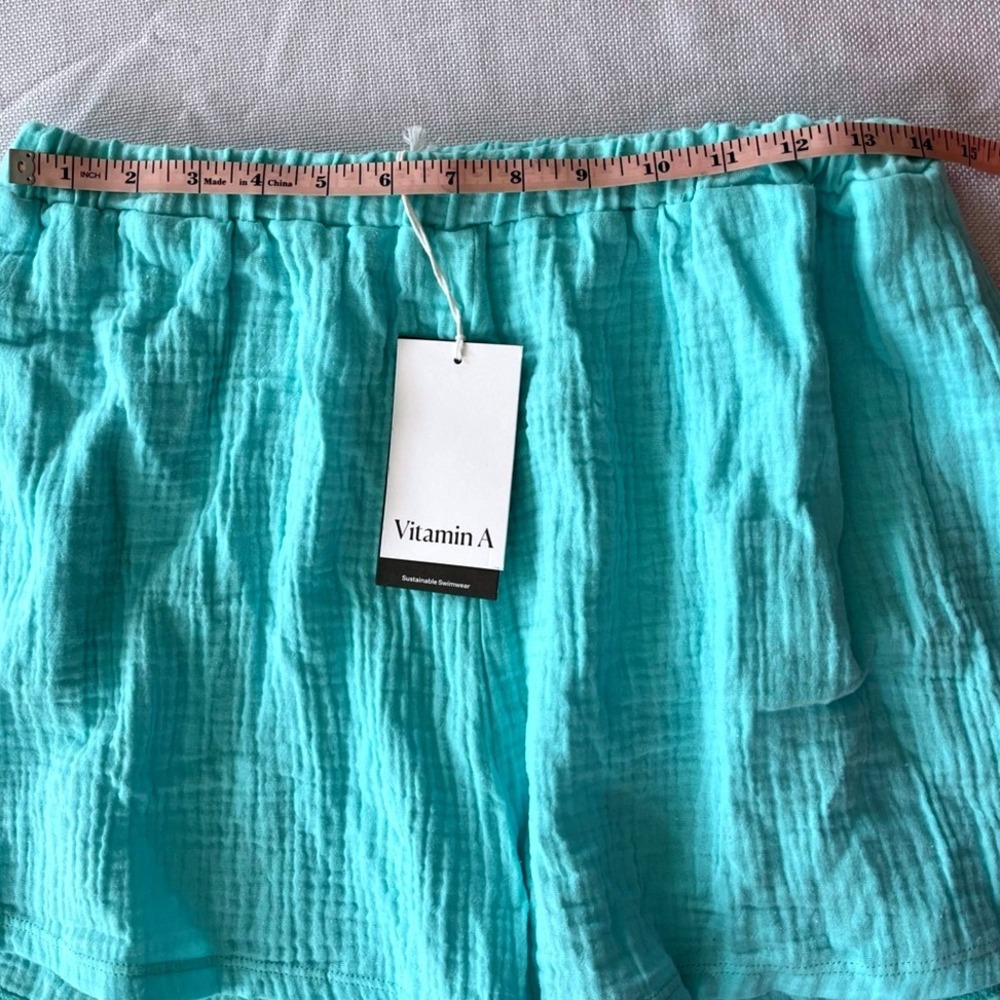 Vitamin A Aqua Blue Cotton Gauze High Rise Cover Up Shorts Womens Medium NWT - Picture 7 of 9